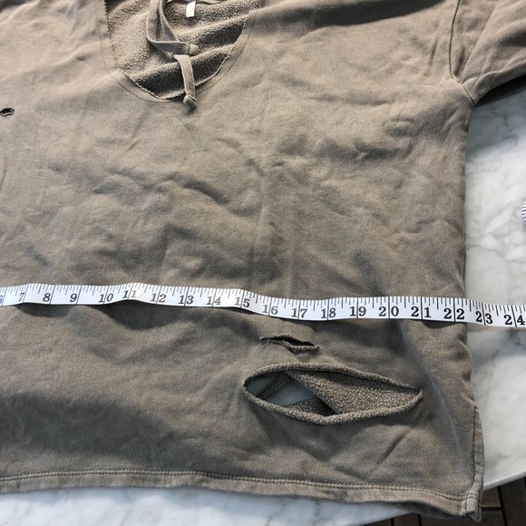 Distressed Mono B Olive Grey Taupe 100% Cotton One Size Oversize Hoodie Sweater - Picture 8 of 13